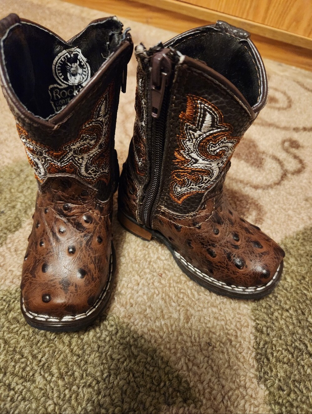 Rock'Em Baby Kids Brown Western Cowboy Boots with Side Zipper